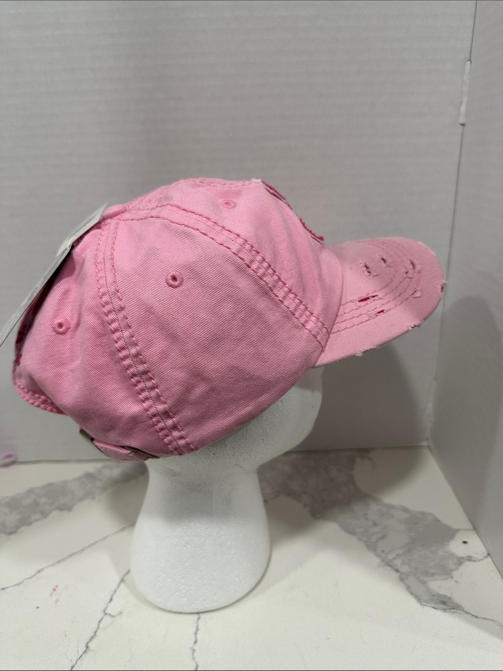 Pink Ribbon Distressed Baseball Cap - - Picture 6 of 8